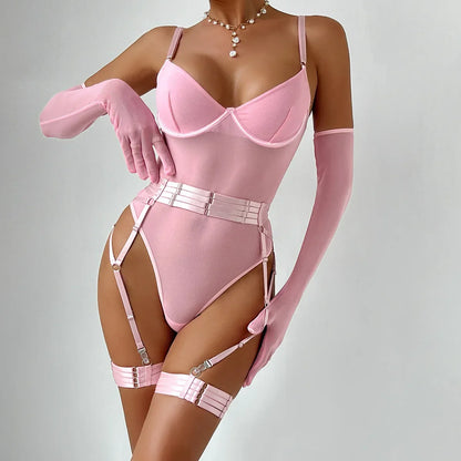 SINGREINY Sensual Sheath Solid Lingerie Rompers Fashion Oversleeve Strapless Slim Playsuits Women Sheer Mesh Sexy Bodysuits
