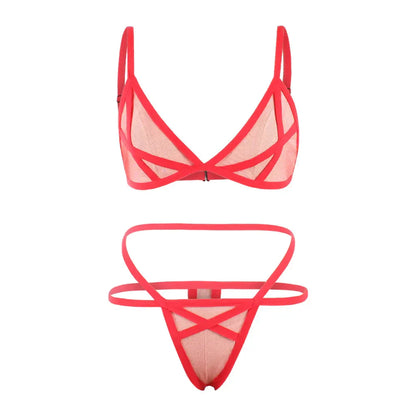 Women Sexy Lingerie Corset Solid Erotic Mesh Transparent Bra Panty Lingerie Underwear Set Lenceria Erotica Mujer Sexi Babydoll