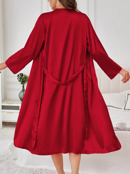 Solid Color Thin Long Sleeve Nightgown Women Summer Homewear Outerwear Draping Soft Casual Loungewear Multi Color Options