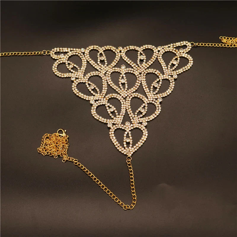 Wholesale Sexy Rhinestone Chain Body Lingerie Set Heart Body Jewelry for Women Fashion Bikini Underwear Bling Crystal Bra Thong