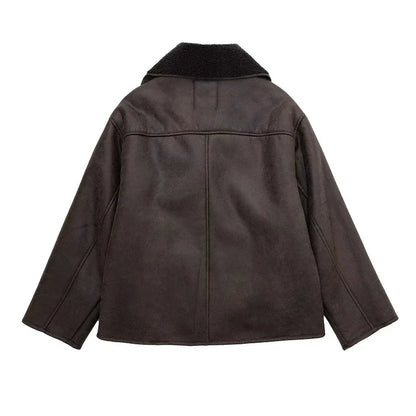 MUJER Faux Leather Jackets for Women Winter Warm Bomber Jacket Woman Long Sleeve Womens Coats Plush Oversized Women's Jackets