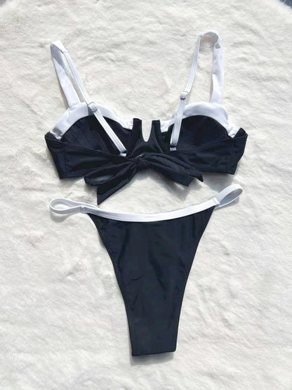 2024 European Beach Swimsuit Sexy Patchwork Backless Split Swimsuit Ladies Bikini Bathing Suit Women Beach Style Sexy Biquini