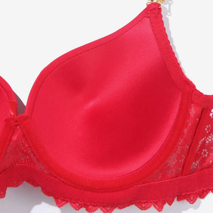 Beauwear Push Up Padded Bra With Rhinestone And Metallic Texture Lace Design