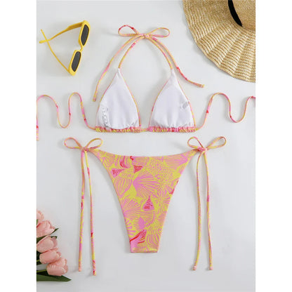 Flag Printed Halter Strappy High Cut Bikini Female Swimsuit Women Swimwear Two-pieces Bikini set Bather Bathing Suit Swim V6144