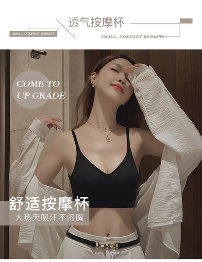 Sexy Large Backless U-shaped Beautiful Back Sling Underwear Women's Thin Section Seamless Small Chest Gathered Strapless Bra