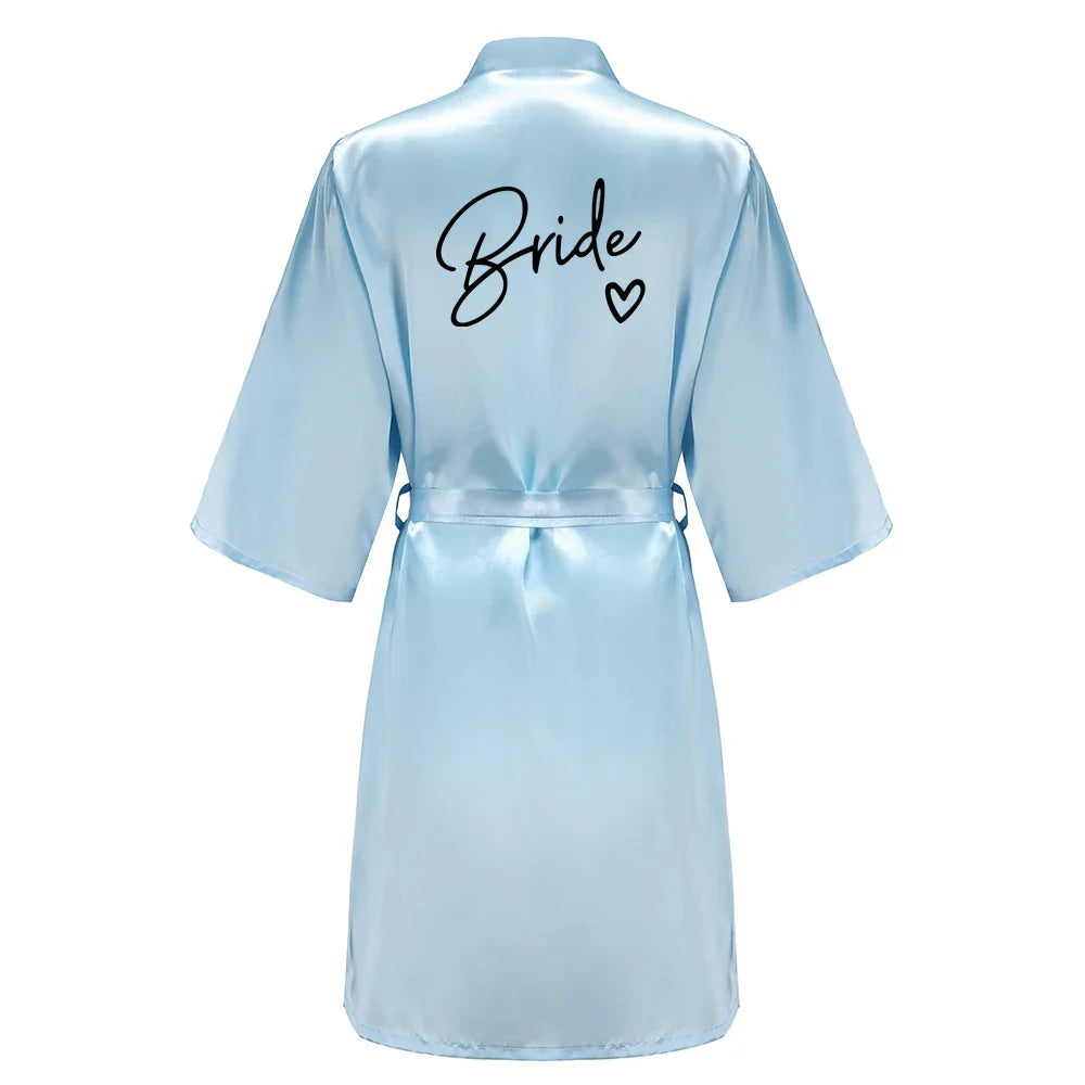 Wedding Party Team Bride Robe With Black Letters Kimono Satin Pajamas Bridesmaid Bathrobe SP003