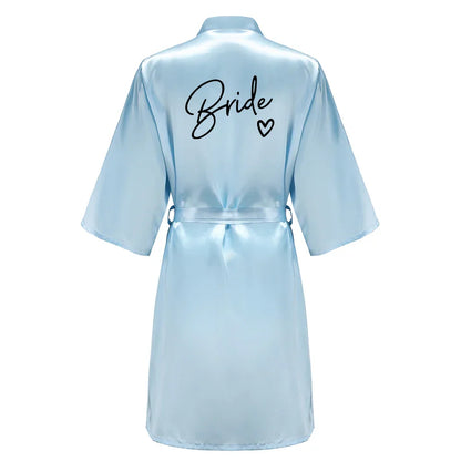 Wedding Party Team Bride Robe With Black Letters Kimono Satin Pajamas Bridesmaid Bathrobe SP003