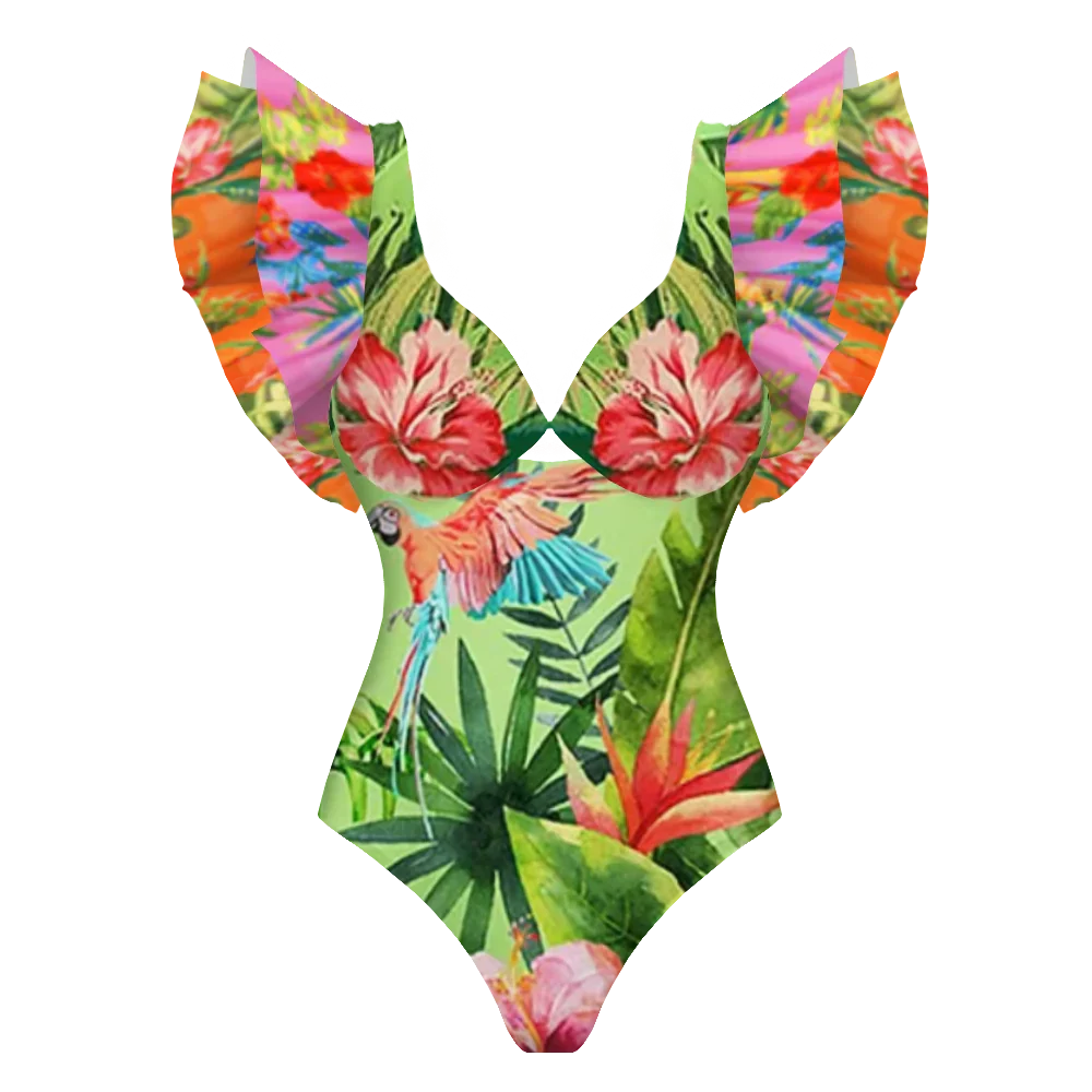 2025 New Sexy V-Neck One Piece Swimsuit Belt Swimwear Women Ruffle Monokini Push Up Swim Suit Colorful Bathing Suit Female Beach