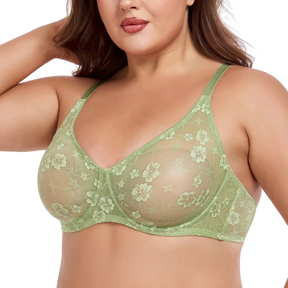 Sexy Womens Bras Lace Sheer Brassiere Plus Size Bra Female Underwire Underwear Lingerie BH Tops B C D E F Cup