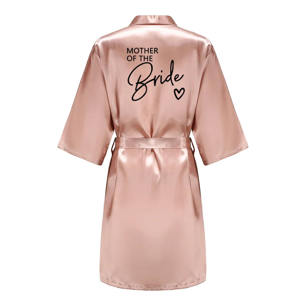 Wedding Party Team Bride Robe With Black Letters Kimono Satin Pajamas Bridesmaid Bathrobe SP003