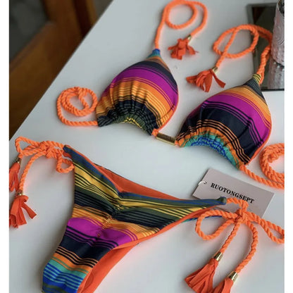 Sexy Swimsuit Women Triangle Bikinis Set Thong Bandage Swimsuits Solid Color bathing suit  Two Piece String Swimear Beach Wear