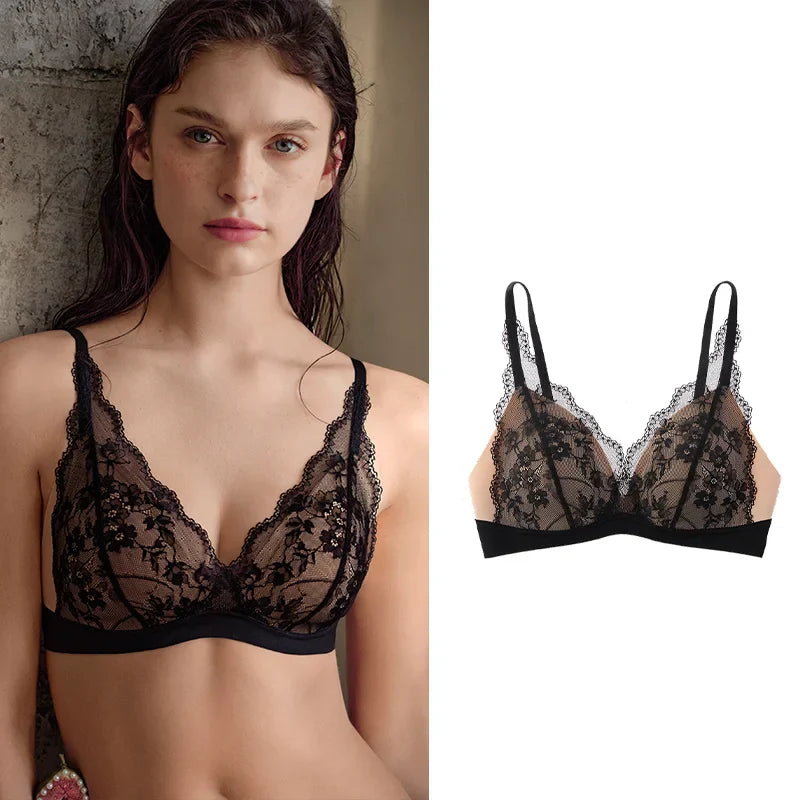 SUJIIN Sexy Push Up Lace Bras for Women Summer Wireless Plunge Deep V Small Chest Bra Lady French Breathable Lingeries MX326