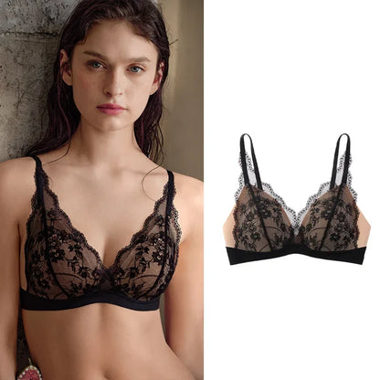SUJIIN Sexy Push Up Lace Bras for Women Summer Wireless Plunge Deep V Small Chest Bra Lady French Breathable Lingeries MX326