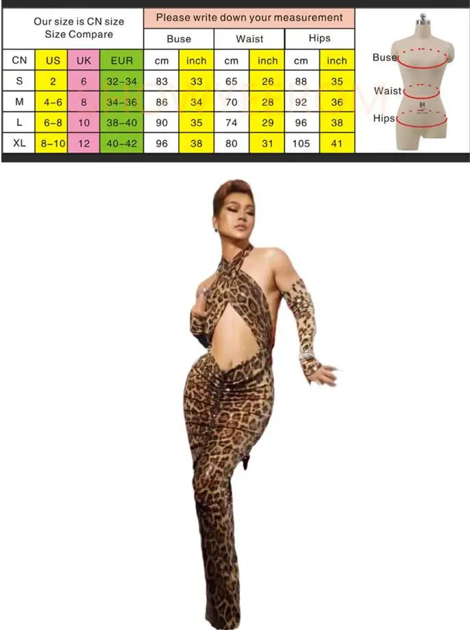 Birthday Performance Plus Size Women's Clothing Bulk Sequins Hollow Leopard Print Dress Women's Party High-End Performance Dress