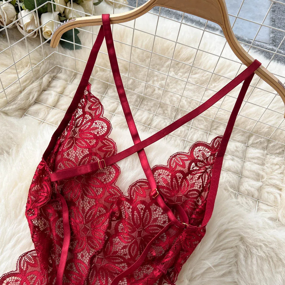 SINGREINY Lace Sensual Erotic Two Pieces Suits Camis Short Bodysuits Tops+Midi Long Mesh Chiffon Skirts Women Underwear Sets