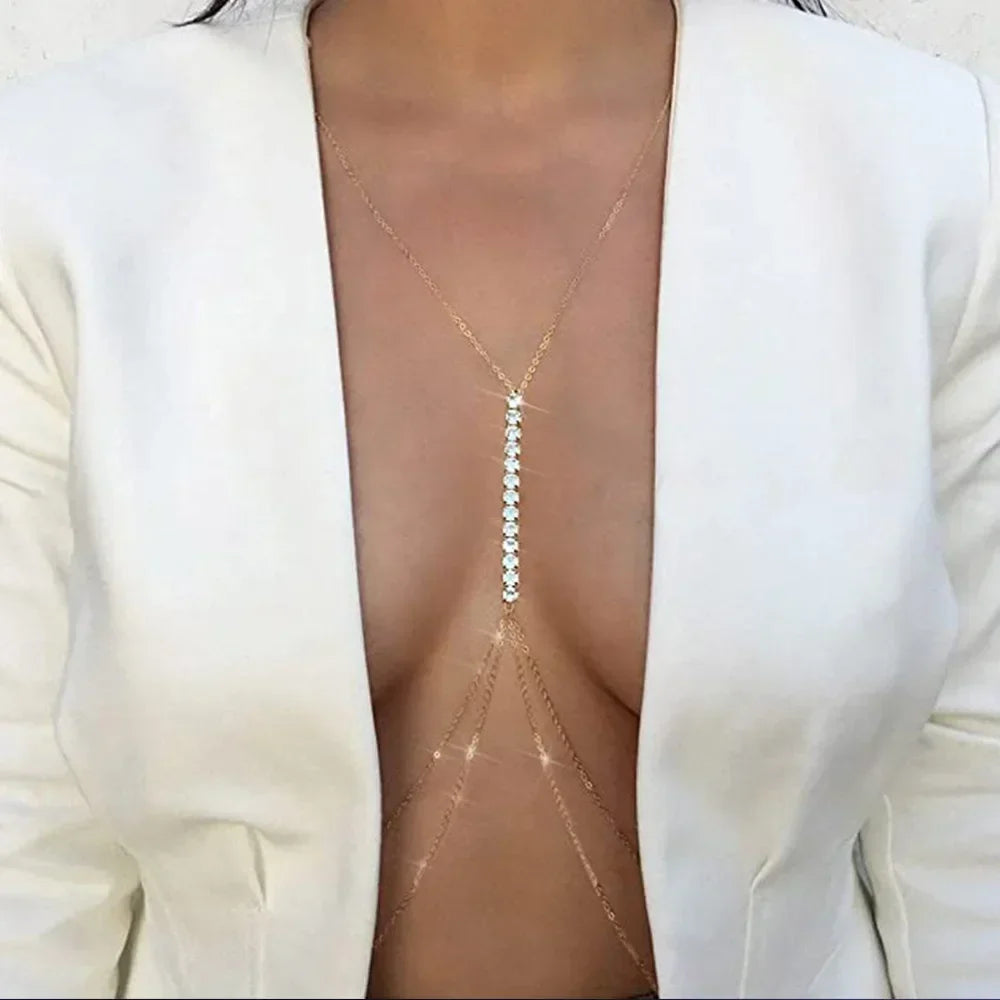Simple Chest Chain Jewellery Harness Rhinestone Bra Bikini for Women Belly Waist Chain Body Sexy Lingerie Luxury Top Gift