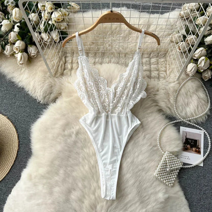Sexy Lace Gauze Patchwork Strap Bodysuit Hollow Sleeveless Slim backless Women Erotic Lingerie Hotsweet Bow Night Maid Cosplay