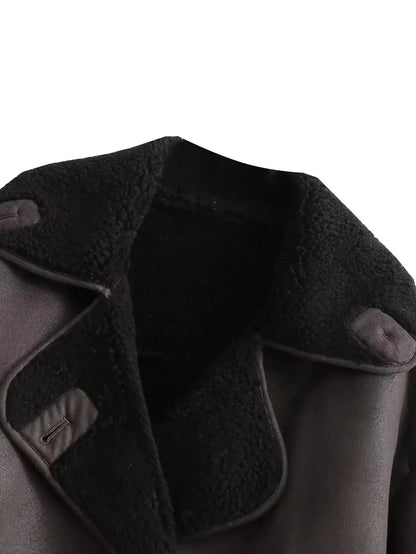 MUJER Faux Leather Jackets for Women Winter Warm Bomber Jacket Woman Long Sleeve Womens Coats Plush Oversized Women's Jackets