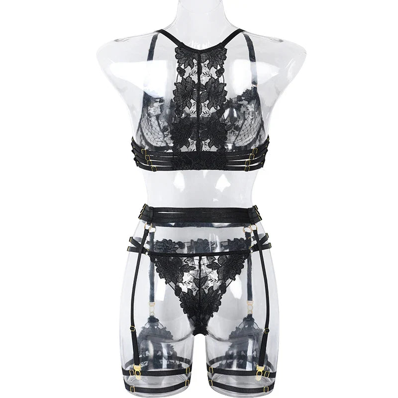 Lady Floral Lace Embroidery Lingerie Sets Women See-through Bra and Panty Set Underwear Sexy Hot Intimates Erotic Sexy Porn Suit