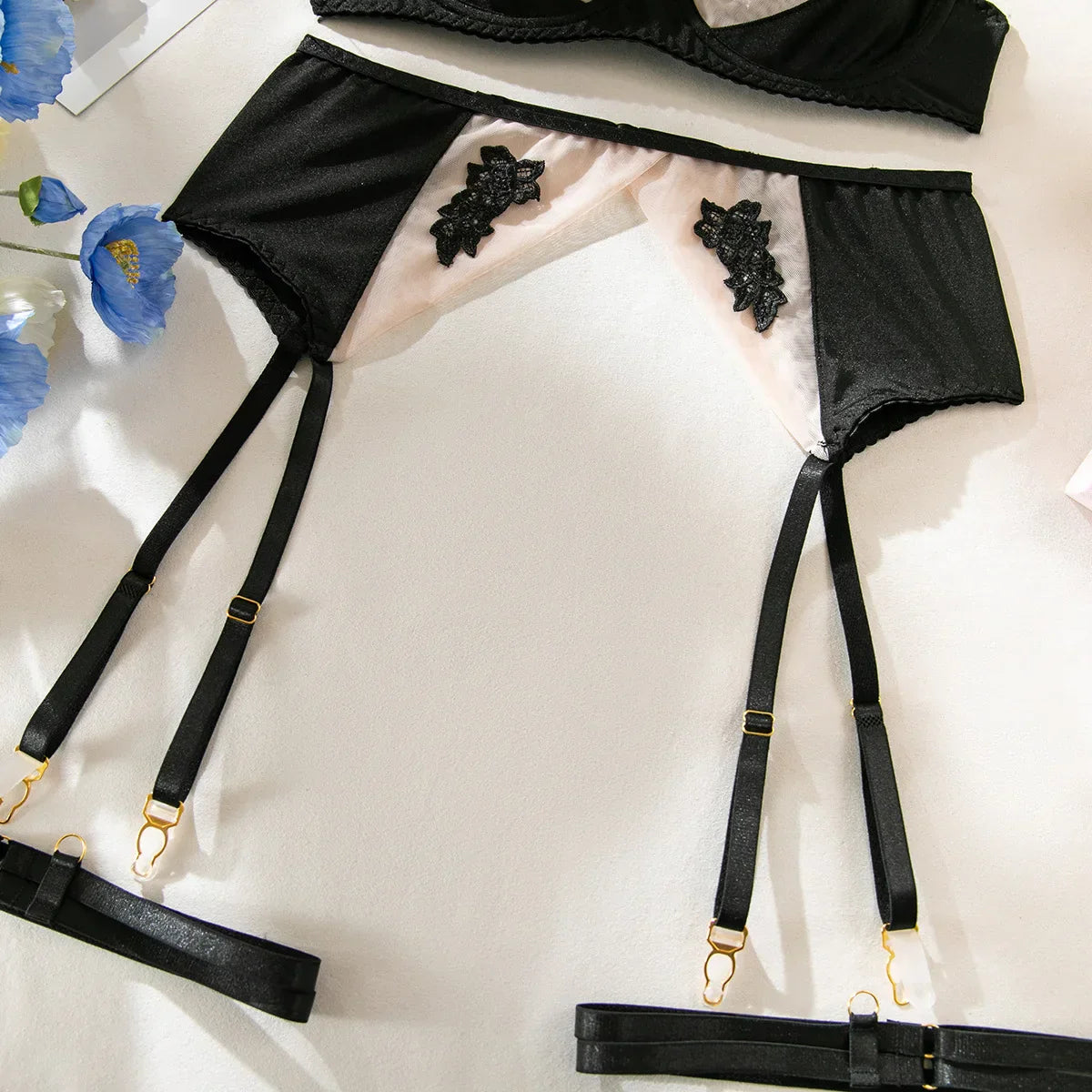 Ellolace Fancy Lingerie Floral Lace Ensemble Brazilian Underwear Attractive Chest Suspenders Sexy Hot Sissy Outfit