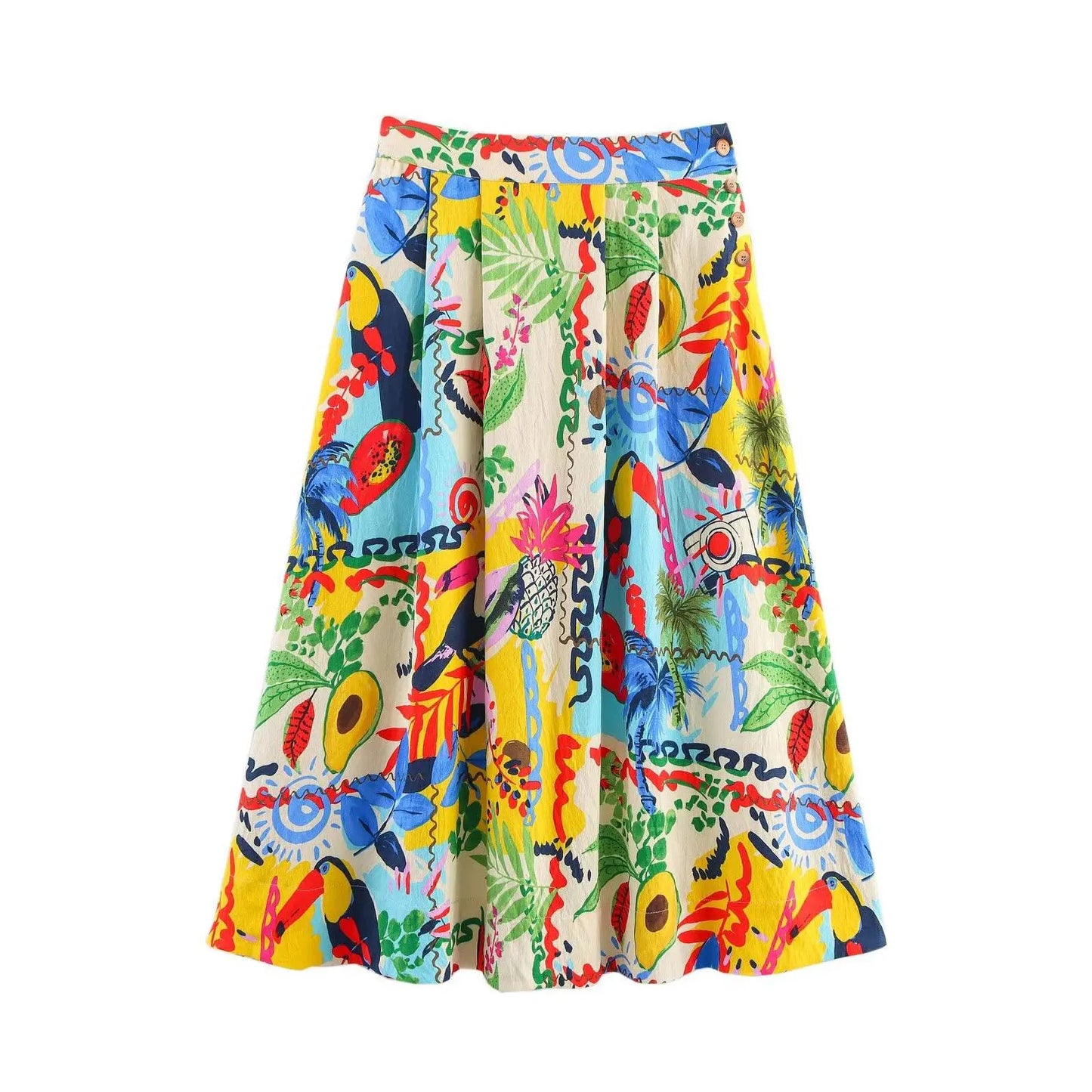 HH Women 2 Piece Set Sexy Sleeveless Backless Print Buttons Mini Sling Top+Elegant High Waist Buttons Beach Midi Skirt