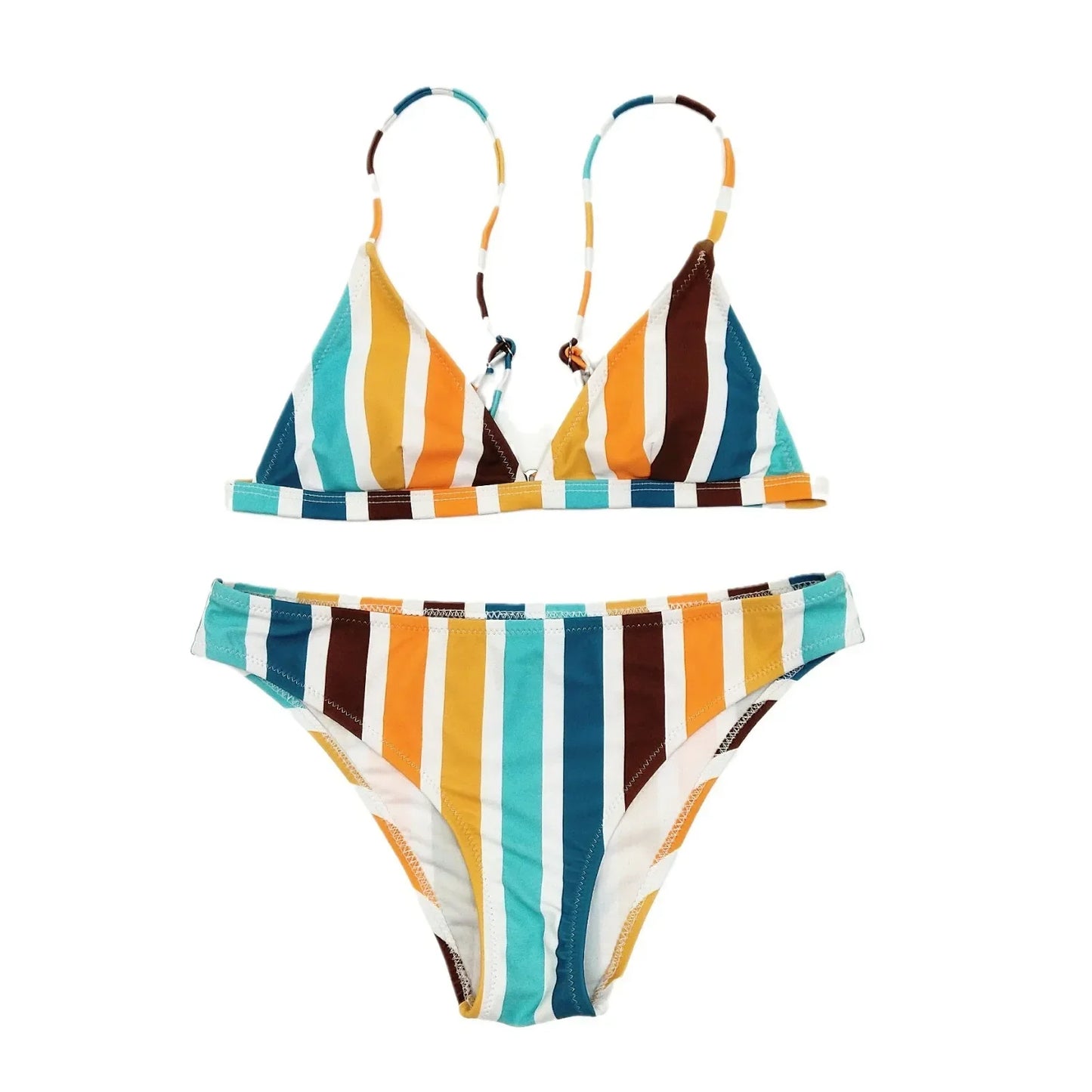 New Style Rainbow Grey Stripe Print Sexy European American Triangle Bikini Set for Women Fashionable Split Swimsuit