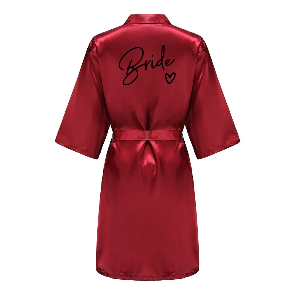 Wedding Party Team Bride Robe With Black Letters Kimono Satin Pajamas Bridesmaid Bathrobe SP003