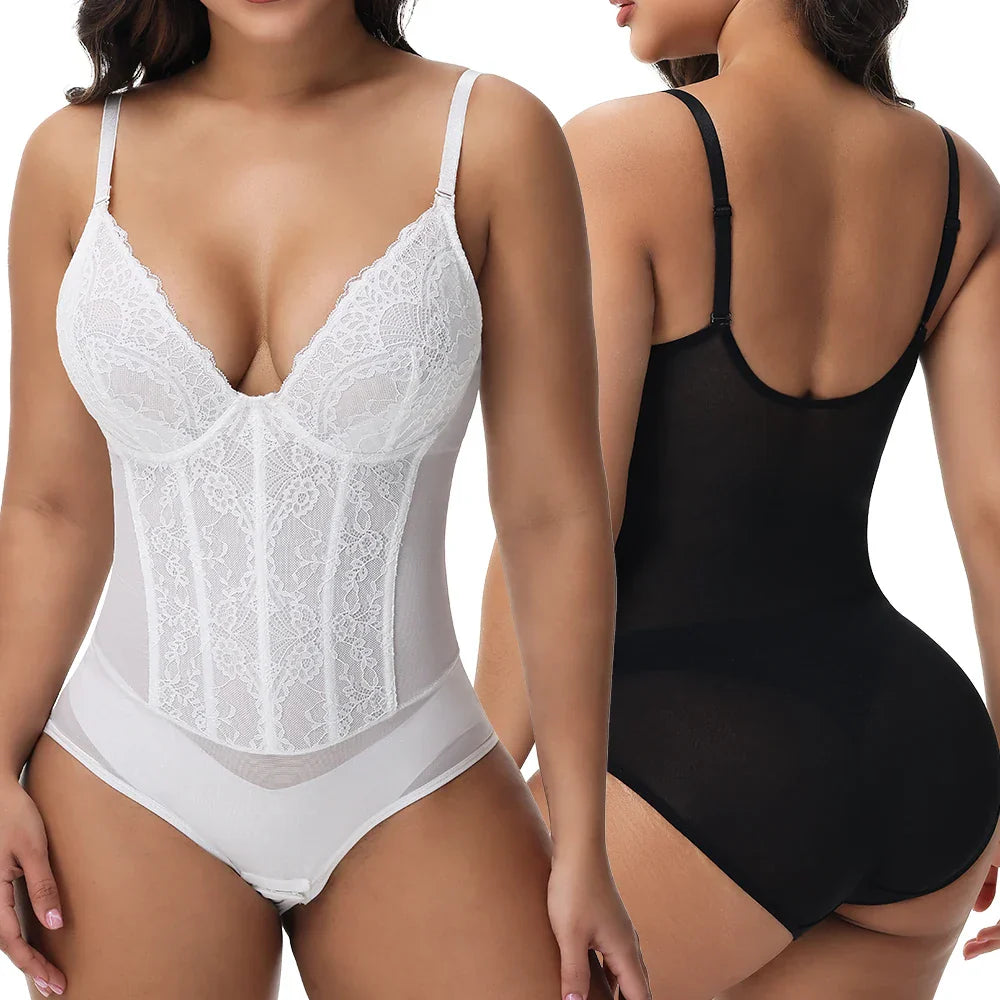 Lace Bodysuit for Women Tummy Control Shapewear Sleeveless Tops V-Neck Backless Slim Camisole Jumpsuit Shaper Party Wear Fashion