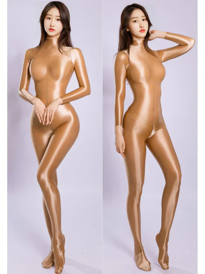 M XL Unisex Shiny Catsuit Bodystocking Long Back Zipper Open Crotch Bodysuit Tights Leotard Conjoined Unitard Jumpsuit Teddies