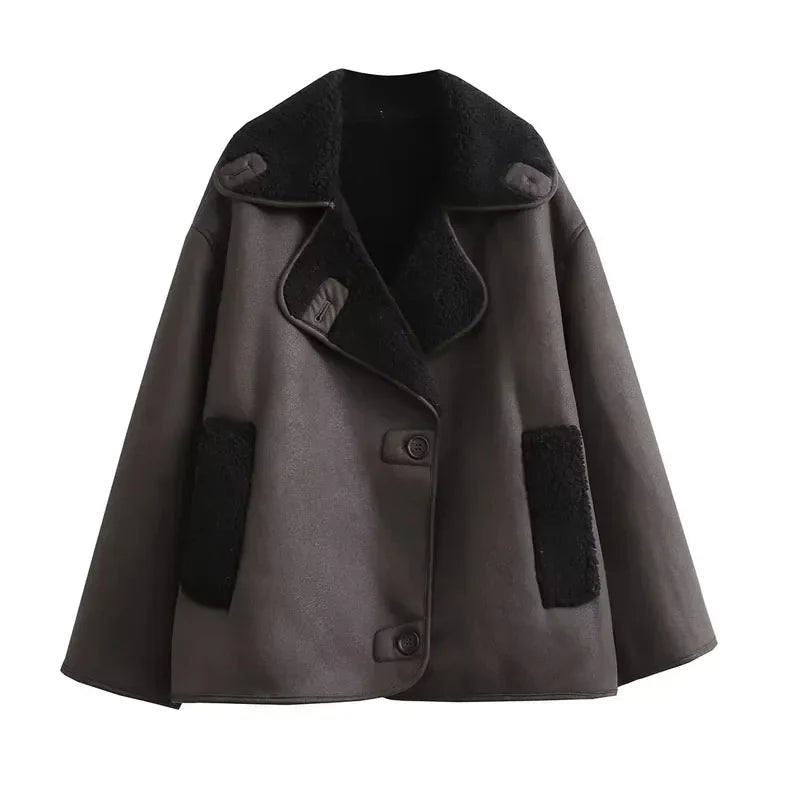MUJER Faux Leather Jackets for Women Winter Warm Bomber Jacket Woman Long Sleeve Womens Coats Plush Oversized Women's Jackets