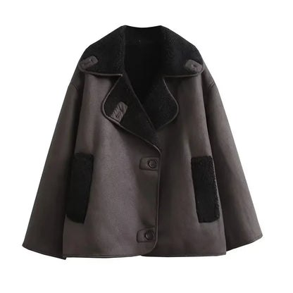 MUJER Faux Leather Jackets for Women Winter Warm Bomber Jacket Woman Long Sleeve Womens Coats Plush Oversized Women's Jackets