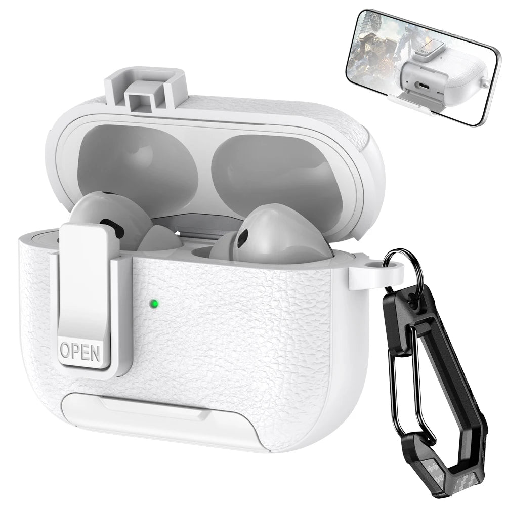 New Earphone Cover For AirPods Pro 3 3rd Generation Protective Case With Secure Lock Invisible Phone Stand Leather Texture Cover