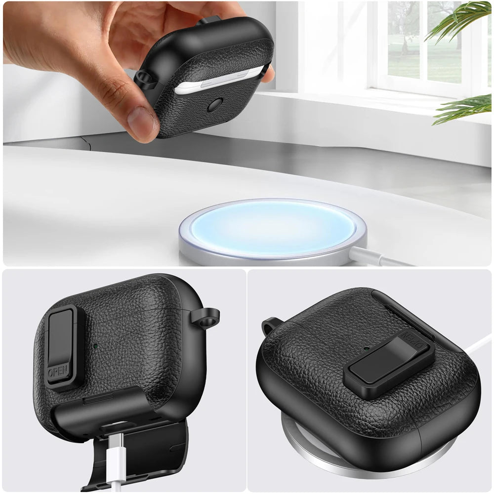 New Earphone Cover For AirPods Pro 3 3rd Generation Protective Case With Secure Lock Invisible Phone Stand Leather Texture Cover