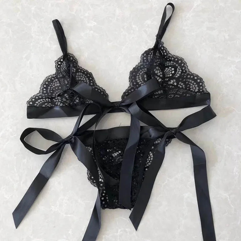 Sexy Lace Bra Brief Set Lingerie Set Women Underwear Transparent Bra Panties Sets Female Red Ultra-thin Unlined Underwear Set