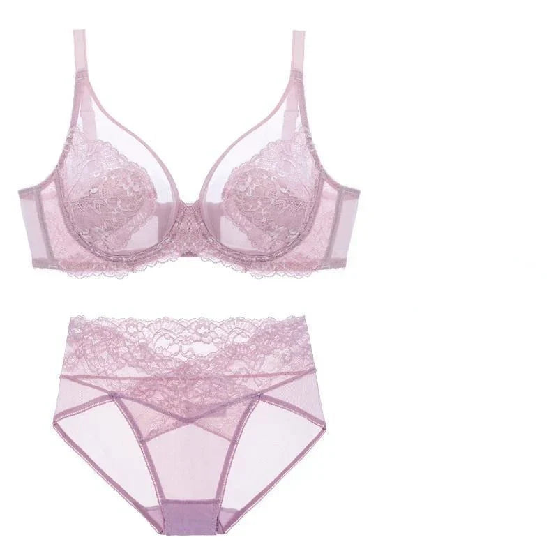 MOYISU Sexy Tushy Underwear Women's Big Boobs Small Boobs Hottie Set Ultra Thin Push-up Breast Anti-sag Soft Underwire Bra AB CD