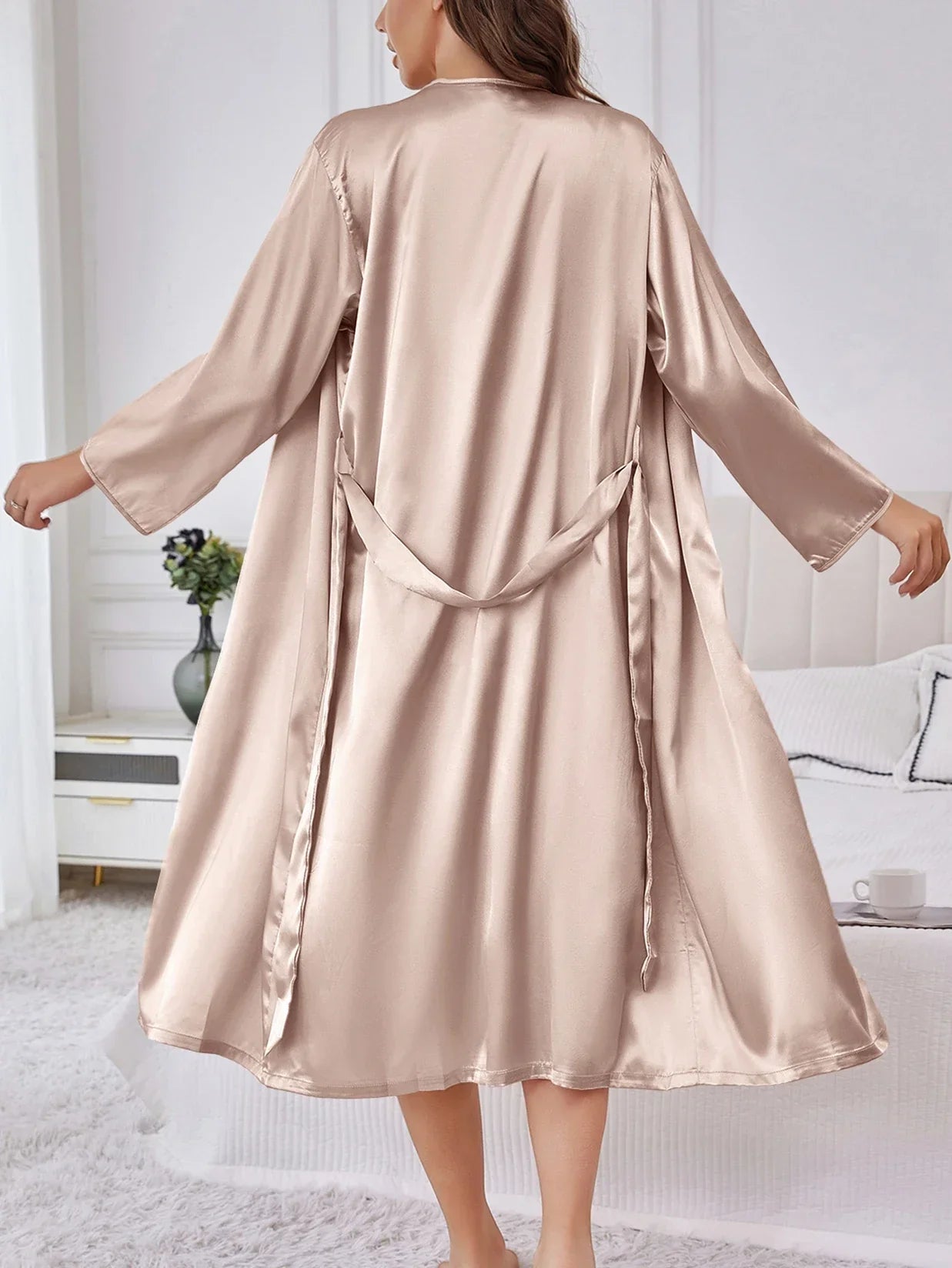 Solid Color Thin Long Sleeve Nightgown Women Summer Homewear Outerwear Draping Soft Casual Loungewear Multi Color Options