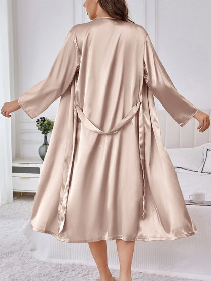 Solid Color Thin Long Sleeve Nightgown Women Summer Homewear Outerwear Draping Soft Casual Loungewear Multi Color Options