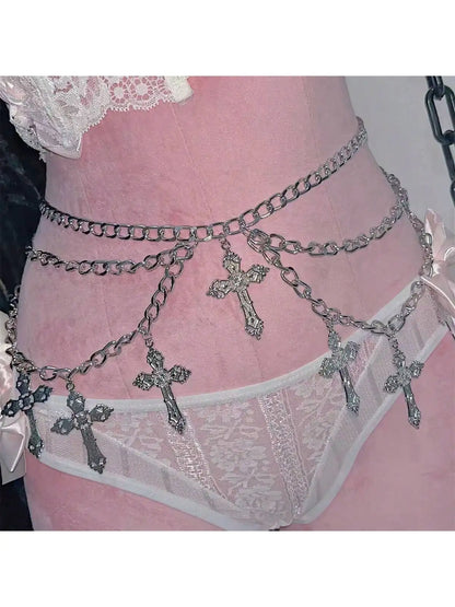 Cross waist chain women's waist jewelry niche waist decoration versatile temperament cool punk hot girl personal body chain