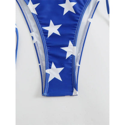 Flag Printed Halter Strappy High Cut Bikini Female Swimsuit Women Swimwear Two-pieces Bikini set Bather Bathing Suit Swim V6144