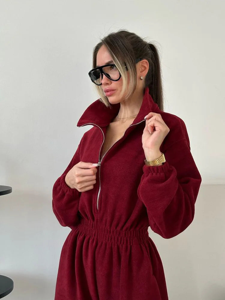Zekye Woman Clothing New Fashion Long-sleeved Jumpsuit Women's Casual Semi-open Elastic Waist Jumpsuit Elegant Woman Jumpsuit