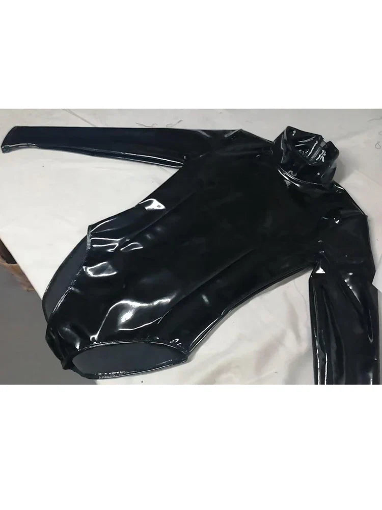 S-5XL Turtleneck Wet Look PVC Catsuit Shiny PU Leather Bodysuit Tights Sexy Cosplay Body Teddies Swimsuit Leotard Clubwear Tops