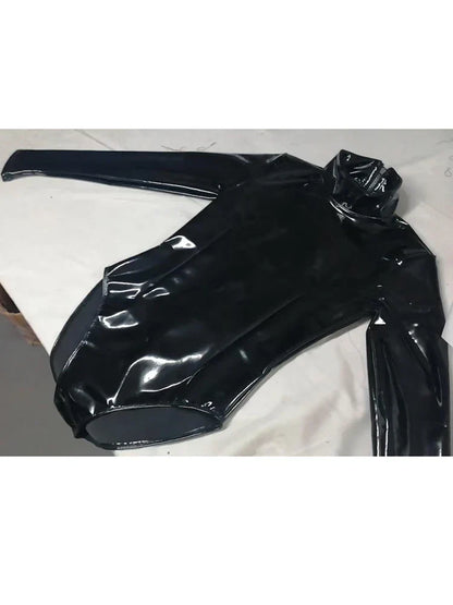 S-5XL Turtleneck Wet Look PVC Catsuit Shiny PU Leather Bodysuit Tights Sexy Cosplay Body Teddies Swimsuit Leotard Clubwear Tops
