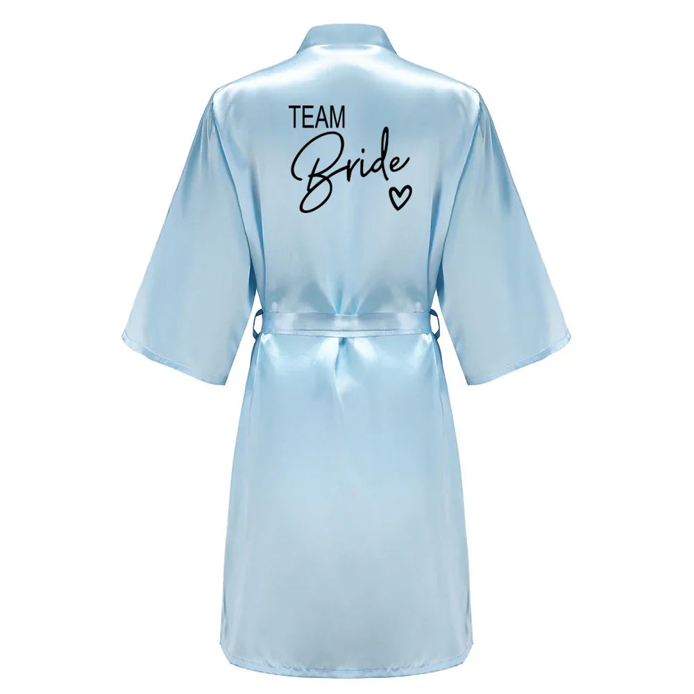 Wedding Party Team Bride Robe With Black Letters Kimono Satin Pajamas Bridesmaid Bathrobe SP003