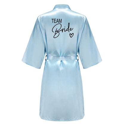 Wedding Party Team Bride Robe With Black Letters Kimono Satin Pajamas Bridesmaid Bathrobe SP003