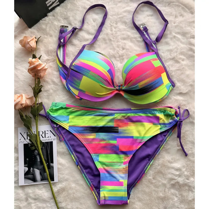 Rainbow Sexy Bikinis Female Swimsuits Women Swimwear Push Up Swim Wear Bathing Suits Brazilian Bikini Set Beachwear Pool Bather