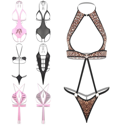 Adult Women Sheer Mesh Teddies Breast Hollow Out Opening Butt Flaunting Bodysuits Leotard for Exotic Dating Role Play Nightwear