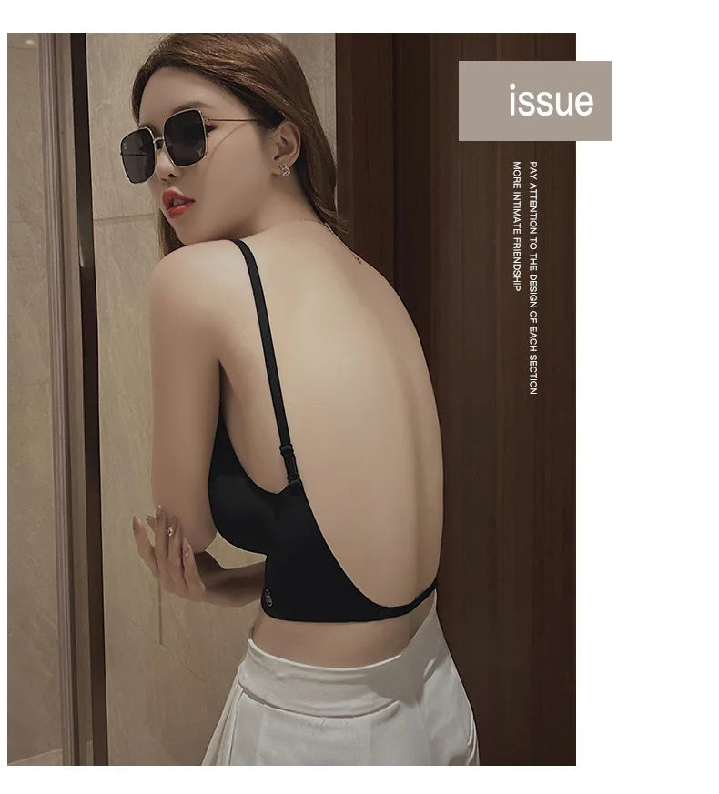Sexy Large Backless U-shaped Beautiful Back Sling Underwear Women's Thin Section Seamless Small Chest Gathered Strapless Bra