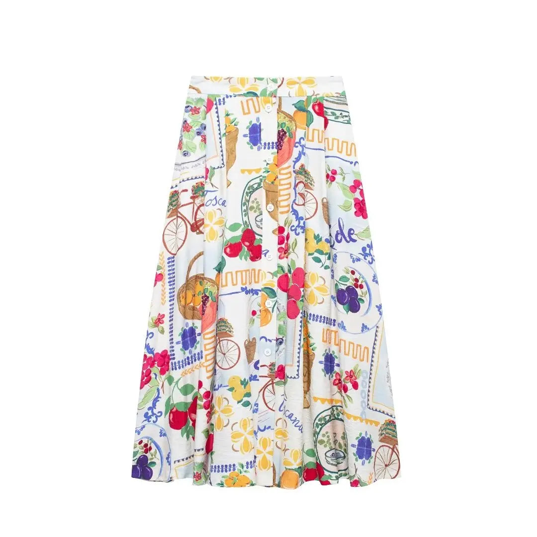 HH Women 2 Piece Set Sexy Sleeveless Backless Print Buttons Mini Sling Top+Elegant High Waist Buttons Beach Midi Skirt
