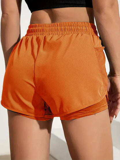Women's Elastic Sports Shorts, Shorts With Pockets, Fake Two-Piece Yoga Leggings Running And Training