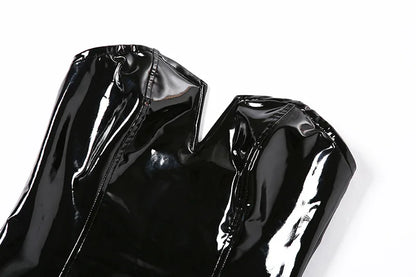 SINGREINY Strapless PU Leather Sexy Bodysuits Ladies Zipper Design Bodycon Top Fashion Streetwear Open Crotch Sensual Playsuits
